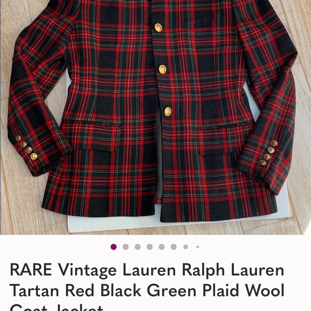Ralph Lauren Holiday Vintage Tartan Plaid Red Jacket Gold w/ Black Velvet Collar - Picture 7 of 15
